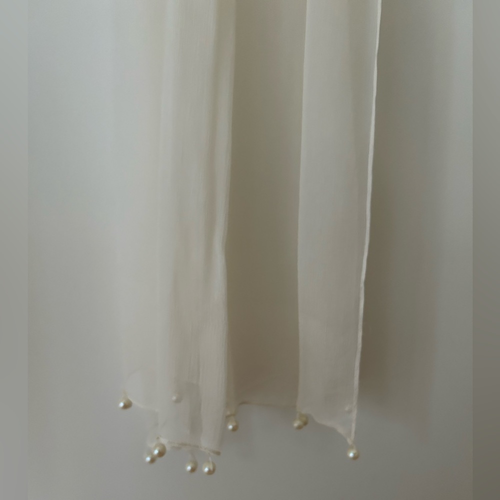 *SOLD* Vintage Cream Chiffon Maxi Skirt with Matching Faux Pearl Scarf - Picture 13 of 14